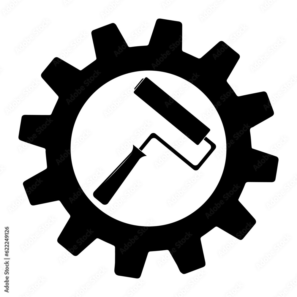 Paint roller solid icon in gear. Paint tool glyph style design, designed for web Paint roller solid icon in gear. Paint tool glyph style design, designed for web