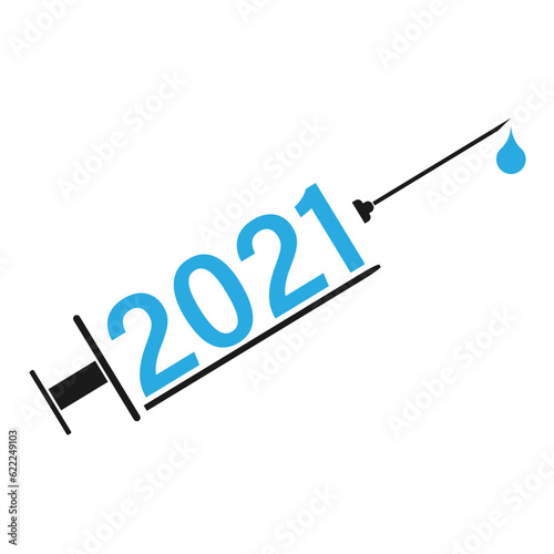 Medical syringe with vaccine. Covid-19 coronavirus vaccination concept