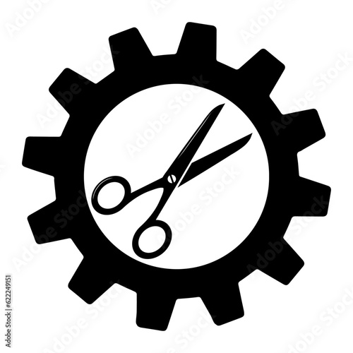 Scissors in gear icon or logo isolated sign symbol illustration