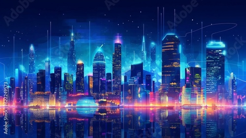 smart city at night application development concept