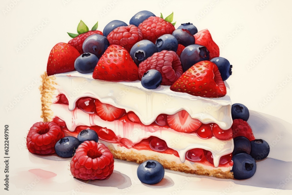 cheesecake with berries watercolor cheesecake with berries watercolor