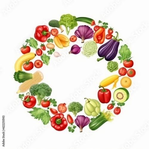 Various Vegetables And Healthy Food In Circle On White background