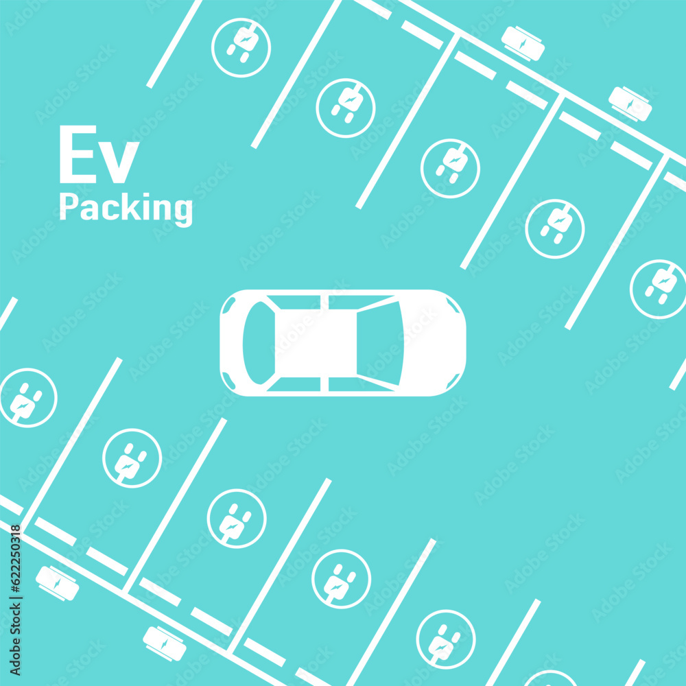 Electric car parking zone. Area electric car charge battery in charging station. Top view flat design. Electric car parking zone. Area electric car charge battery in charging station. Top view flat design.