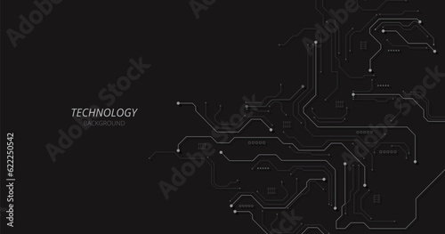 Grey circuit connection on black background. High-tech circuit board connection system. futuristic digital innovation background.	