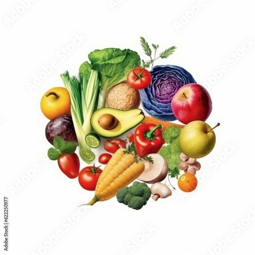 Various Vegetables And Healthy Food In Circle On White background