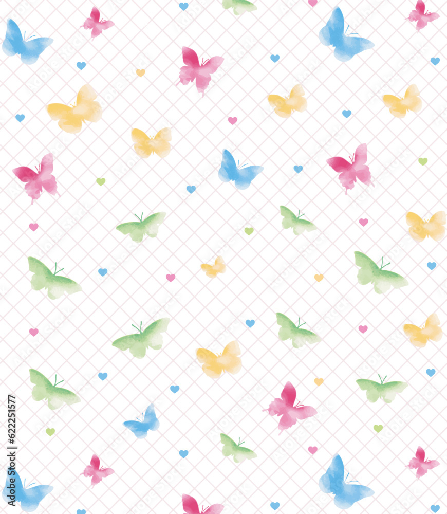 Textile and seamless pattern with butterflies vector design 