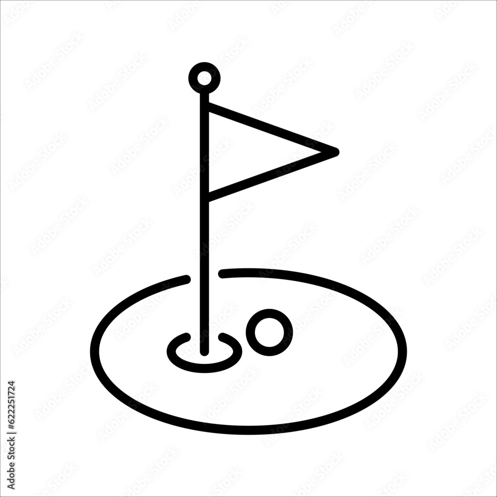 Golf course green with flag or flagstick and golf ball flat vector illustration on white background Golf course green with flag or flagstick and golf ball flat vector illustration on white background