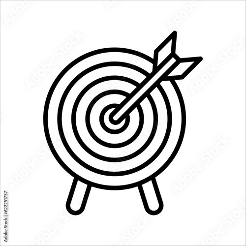 Target icon. Dartboard with arrow. Marketing strategy sign. Goal achievement symbol. vector illustration on white background