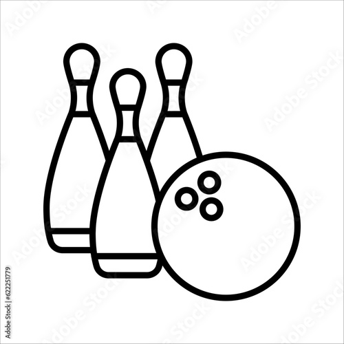 Bowling ball and pin icon. Bowling pins with ball icon. Bowling game. vector illustration on white background