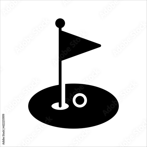 Golf course green with flag or flagstick and golf ball flat vector illustration on white background