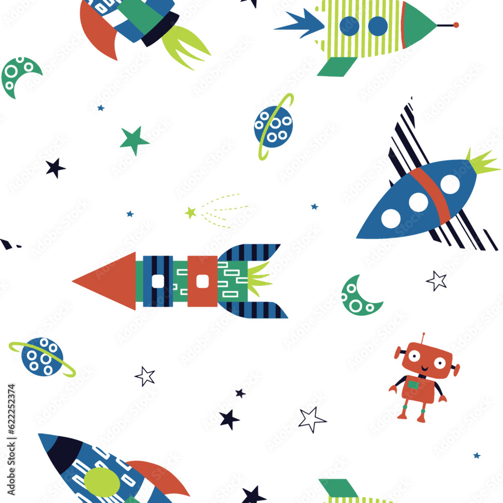 Textile and digital seamless space shuttle launch vector design 