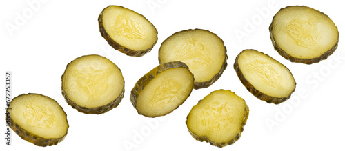 Pickled cucumber slices isolated on white background