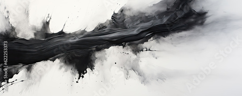 Chinese ink painting black and white abstract background, copy space, calm and elegant, zen, Asian calligraphy wallpaper. photo