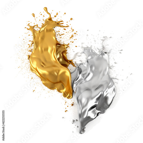 gold and silver paint splat. isolated object, transparent background