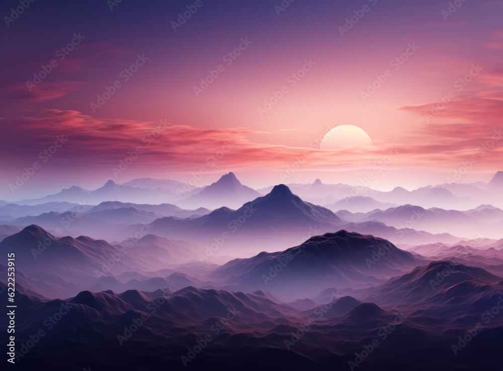 awesome sunset and mountain minimalist background, Splendid nature landscape during sunset. Stunning mountain scenery with picturesque sky. Unsurpassed sunrise wallpaper. Generative AI illustration