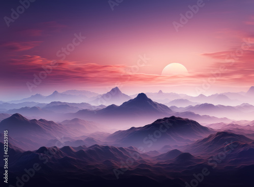 awesome sunset and mountain minimalist background, Splendid nature landscape during sunset. Stunning mountain scenery with picturesque sky. Unsurpassed sunrise wallpaper. Generative AI illustration