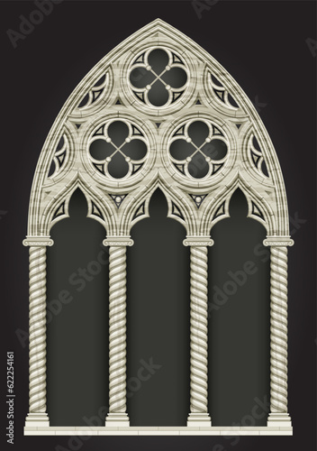 Gothic realistic cathedral window with stained glass