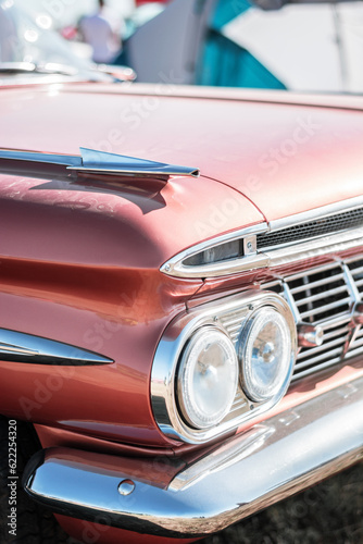 Vintage american car - close up of headlight and radiator