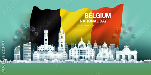 Anniversary celebration independence Belgium day and travel landmarks Brussel city.
