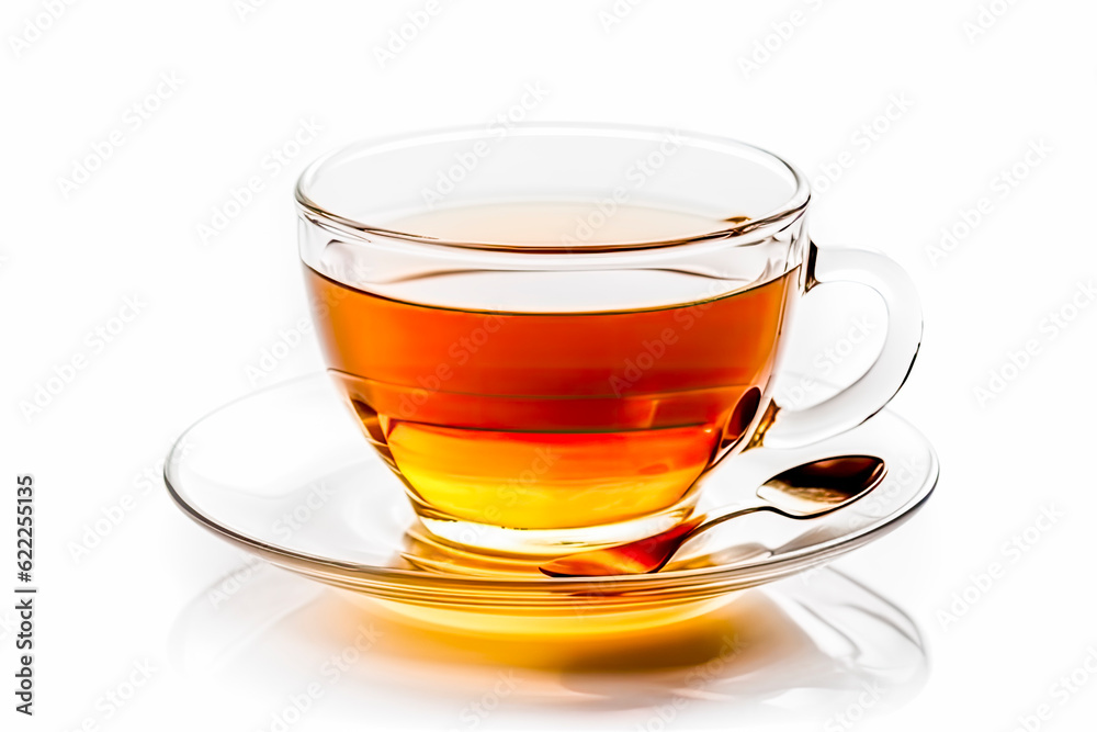 A cup of hot aromatic tea against a white background, Generative AI A cup of hot aromatic tea against a white background, Generative AI