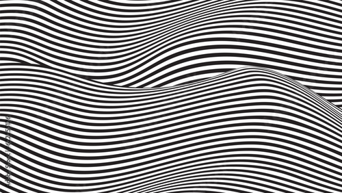 Optical illusion lines background. Abstract 3d black and white wave. Conceptual design of optical illusion vector.