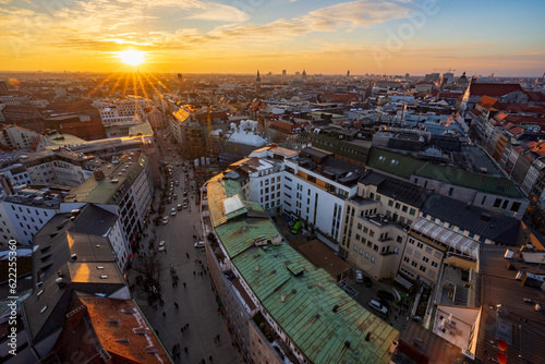 .Aerial top view of Munich city, old town hall and historic buildings, Bavaria Germany photo