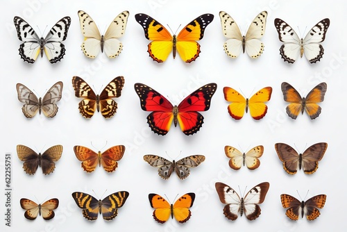 Collection of Butterflies Isolated on White Background. Generative ai
