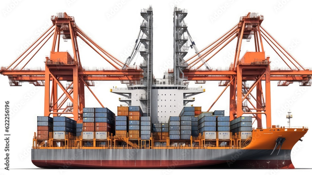 Gray cargo ship photo realistic illustration - Generative AI.