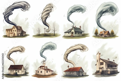Collection of Tornadoes Isolated on White Background. Generative ai
