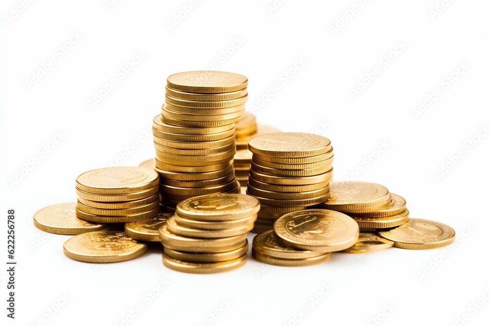 Collection of Stack of Gold Coins Isolated on White Background. Generative ai Collection of Stack of Gold Coins Isolated on White Background. Generative ai