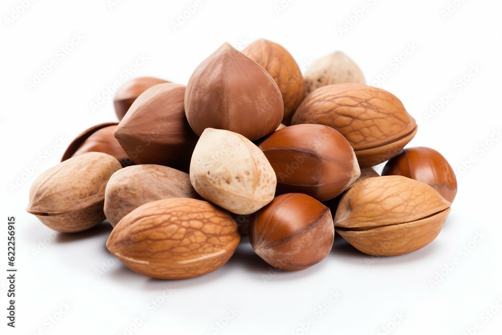 Group of Nuts Isolated on White Background. Generative ai Group of Nuts Isolated on White Background. Generative ai