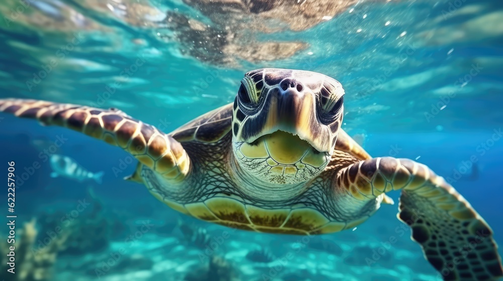 Fototapeta premium turtle life underwater sea world, Generative AI