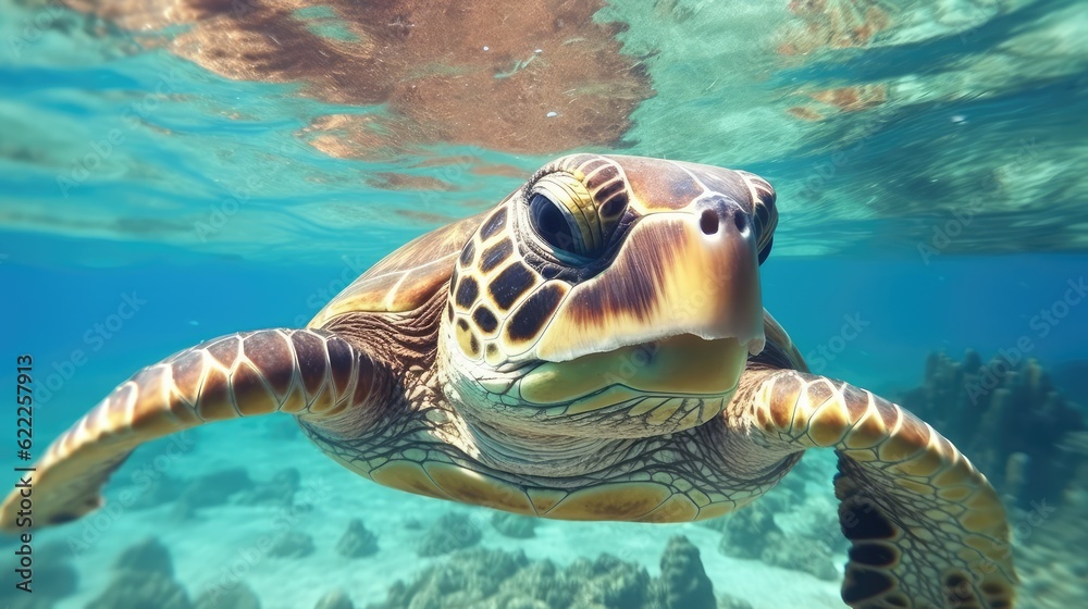 Fototapeta premium turtle life underwater sea world, Generative AI