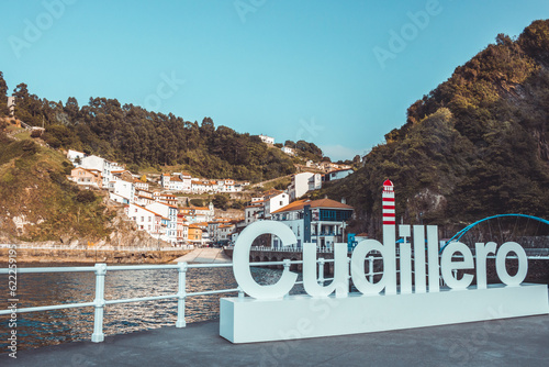 Cudillero, beautiful and touristic fishing village located in Asturias, copy space, travel concept, vacations, summer.