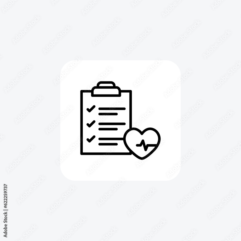 Medicine Check List with Heart, Checklist Vector Line Icon Medicine Check List with Heart, Checklist Vector Line Icon