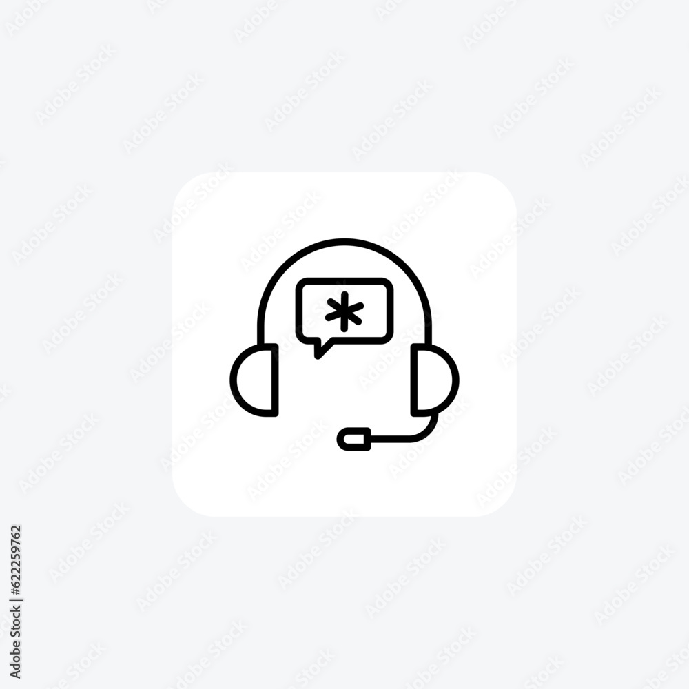 Headphone with Message Bubble Vector Line Icon Headphone with Message Bubble Vector Line Icon