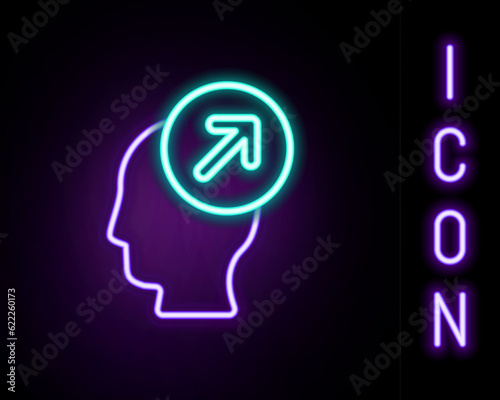 Glowing neon line Head hunting concept icon isolated on black background. Business target or Employment sign. Human resource and recruitment for business. Colorful outline concept. Vector