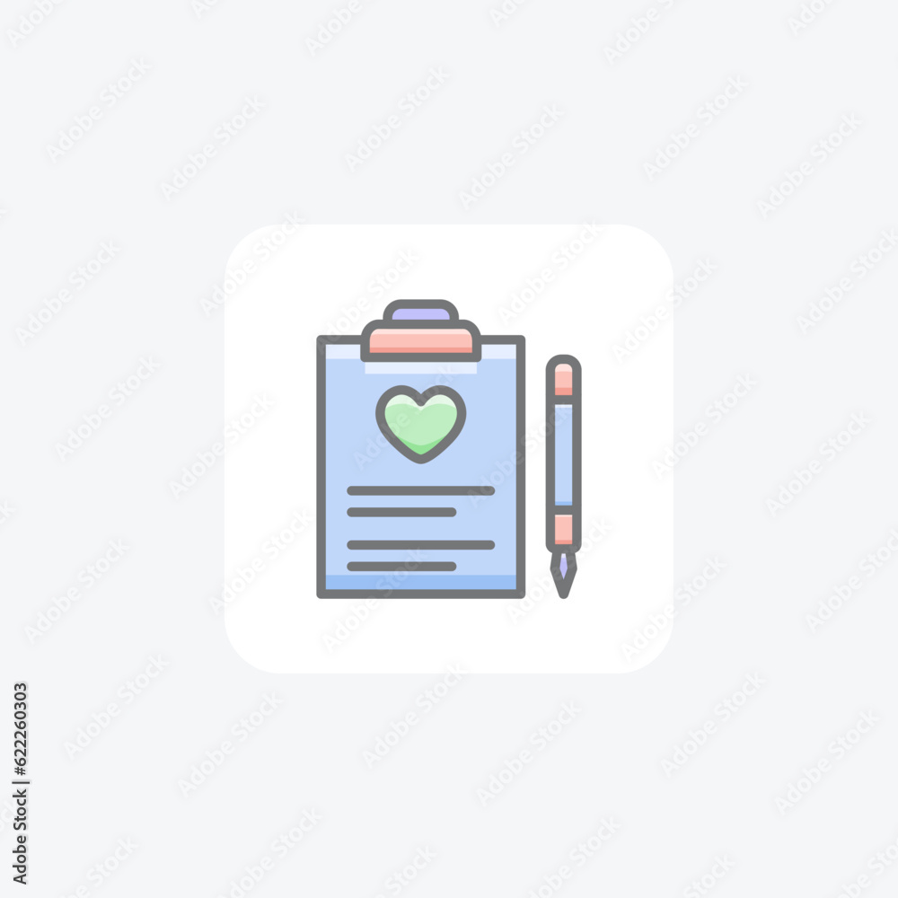 Heart Report, Pen, Cardiology Vector Awesome Fill Icon