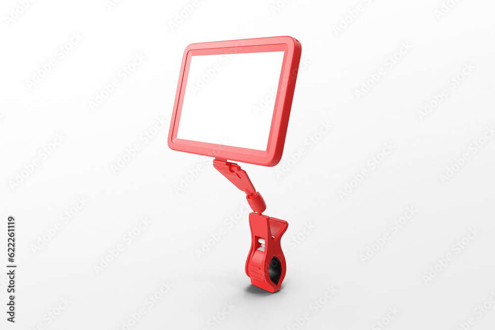 Red Plastic Label Holder with Clip for Attachment on White Background Red Plastic Label Holder with Clip for Attachment on White Background