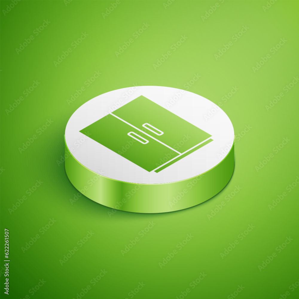 Isometric Wardrobe icon isolated on green background. White circle button. Vector Isometric Wardrobe icon isolated on green background. White circle button. Vector