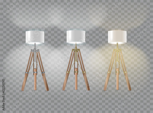 Realistic floor lamp. modern electric torchere with light isolated on transparent background. illustration light furniture set for illumination interior. Vector