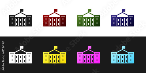 Set United States Capitol Congress icon isolated on black and white background. Washington DC, USA. Vector