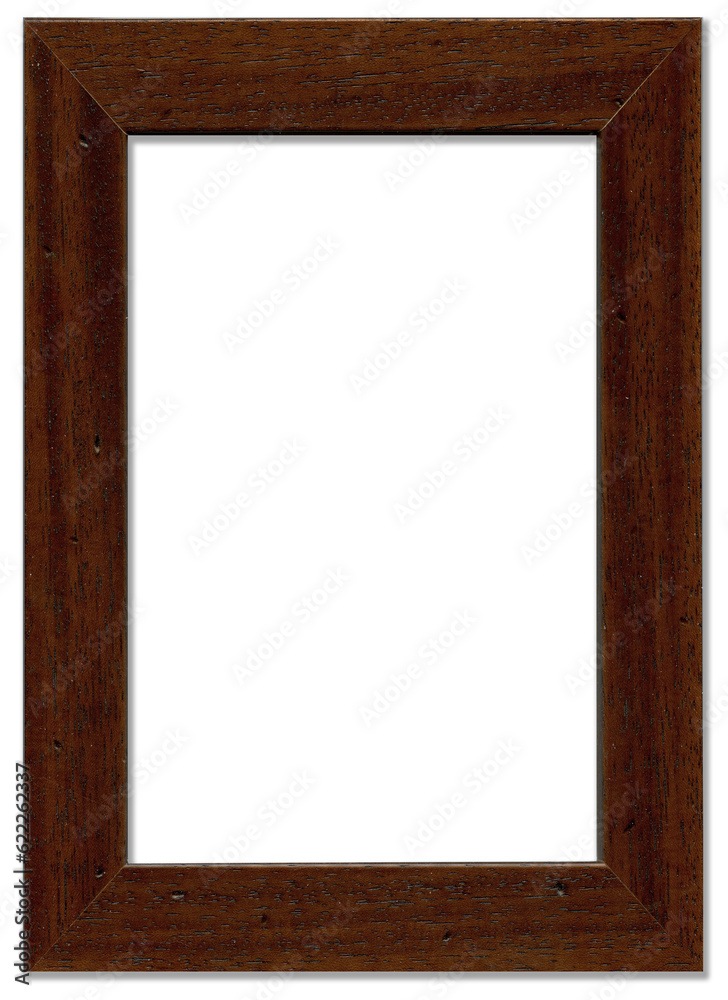 Classical, art-deco mockup portrait frame with flat profile in dark brown natural wood color on transparent background Classical, art-deco mockup portrait frame with flat profile in dark brown natural wood color on transparent background