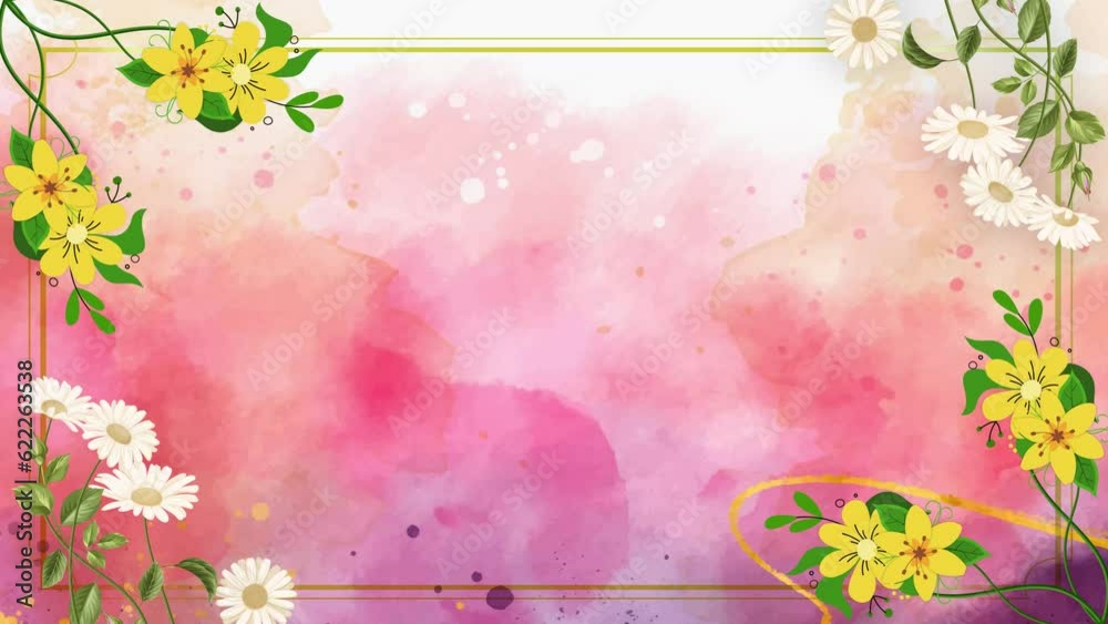 Beautiful watercolor Floral frame animation on pink screen. Floral frame animation with key color. Women's day, Valentine's Day, and Wedding day frame. Illustration, Cartoon flower frame. Chroma color