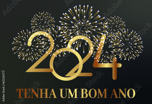 Fototapeta cartão ou banner para desejar um feliz ano novo 2024 em ouro com atrás de um fog
