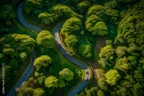 arial view of highway in forest ai generated