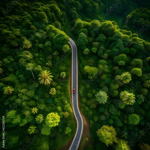 arial view of highway in forest ai generated