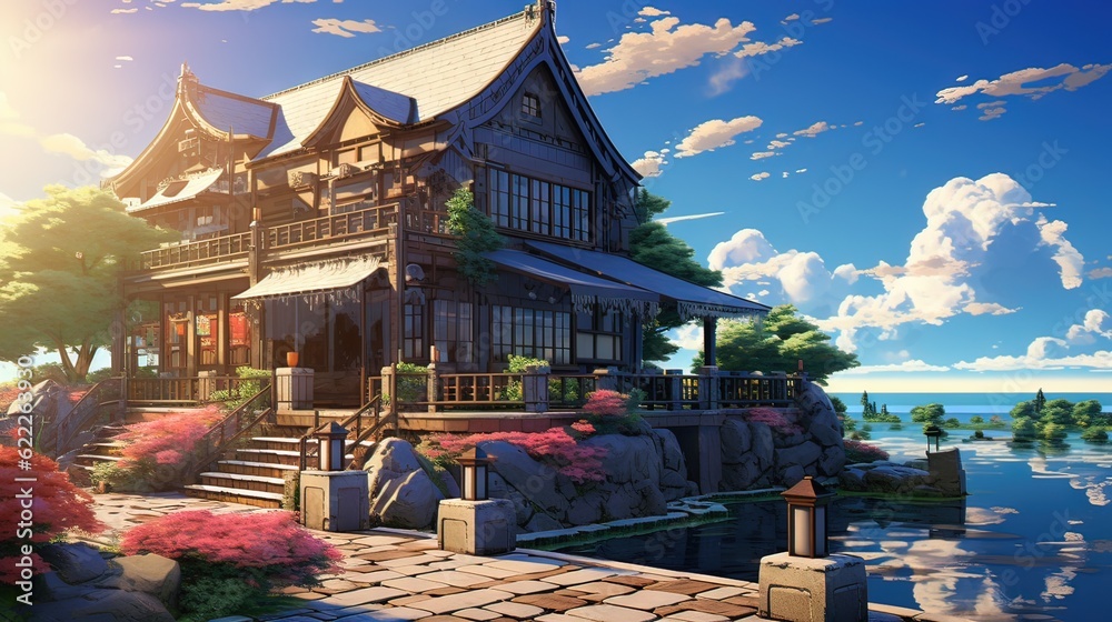 Obraz premium Church in the village of the country. AI generated art illustration.