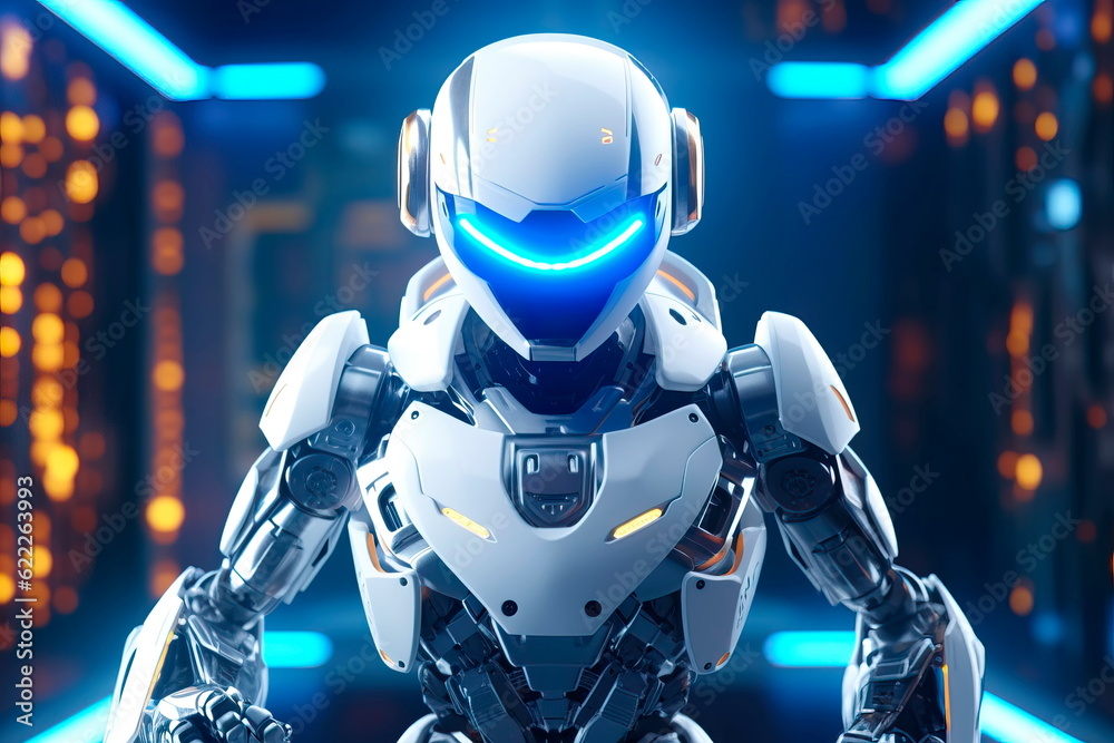 friendly space robot with a metal body and bright light-up eyes. friendly space robot with a metal body and bright light-up eyes.