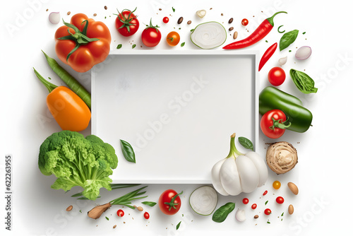 Fresh Variety Fruit And Vegetable Isolated In White Box Frame background